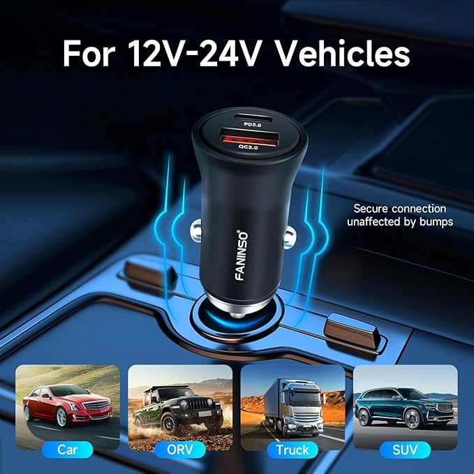 60W Car Charger USB C Fast Charge, Aluminum Dual Port Cigarette Lighter Adapter - Image 7