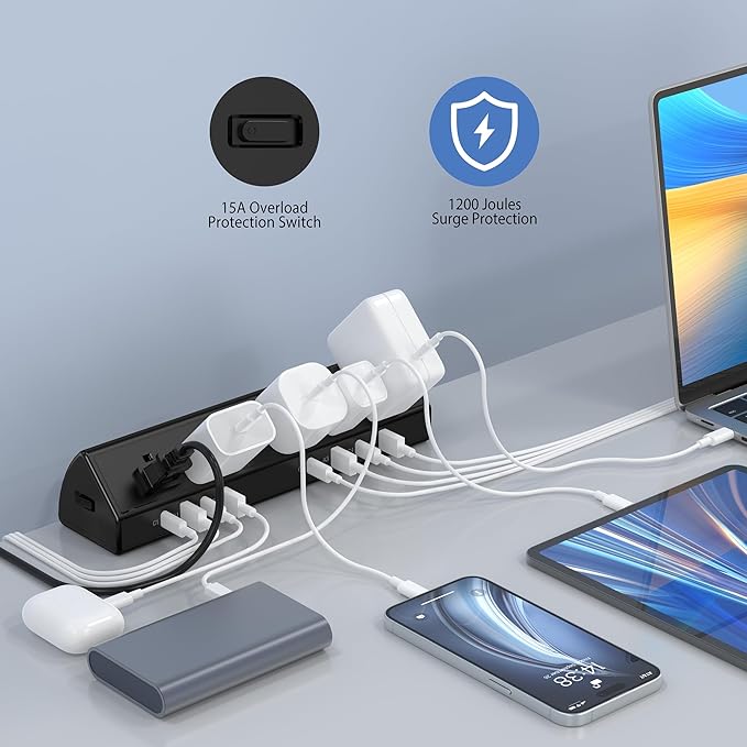 Desk Clamp Power Strip 65W Fast Charging Station, 4 PD USB-C, 5 Outlets - Image 5