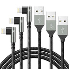 90 Degree iPhone Charger 6FT, 6Feet Right Angle Nylon Braided USB Lightning by KIYODA
