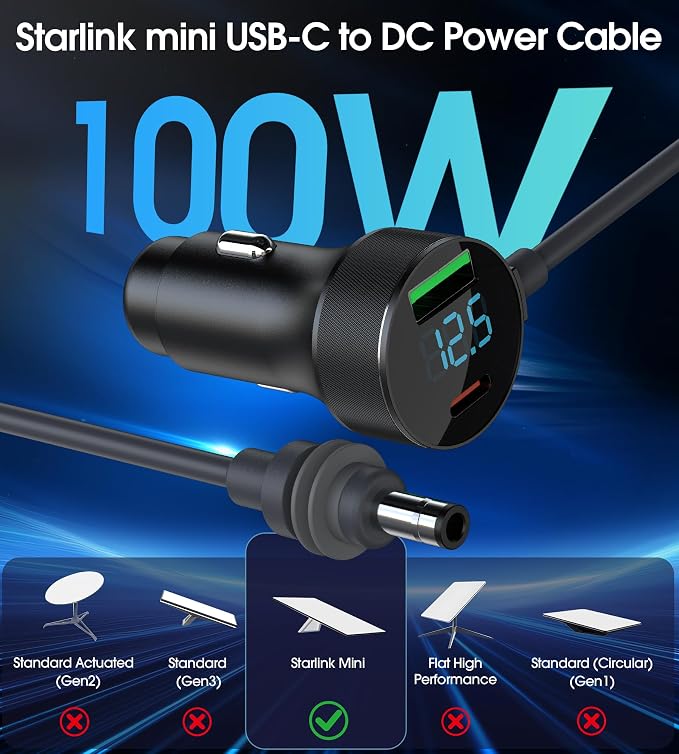 3 in 1 Starlink Mini Cable, 12V-48V Starlink Mini Car Charger DC Power Cable+ - Image 2