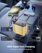 4 in 1 Retractable Car Charger, SUPERONE Smaller Fast Car Phone Charger 69W - Image 5