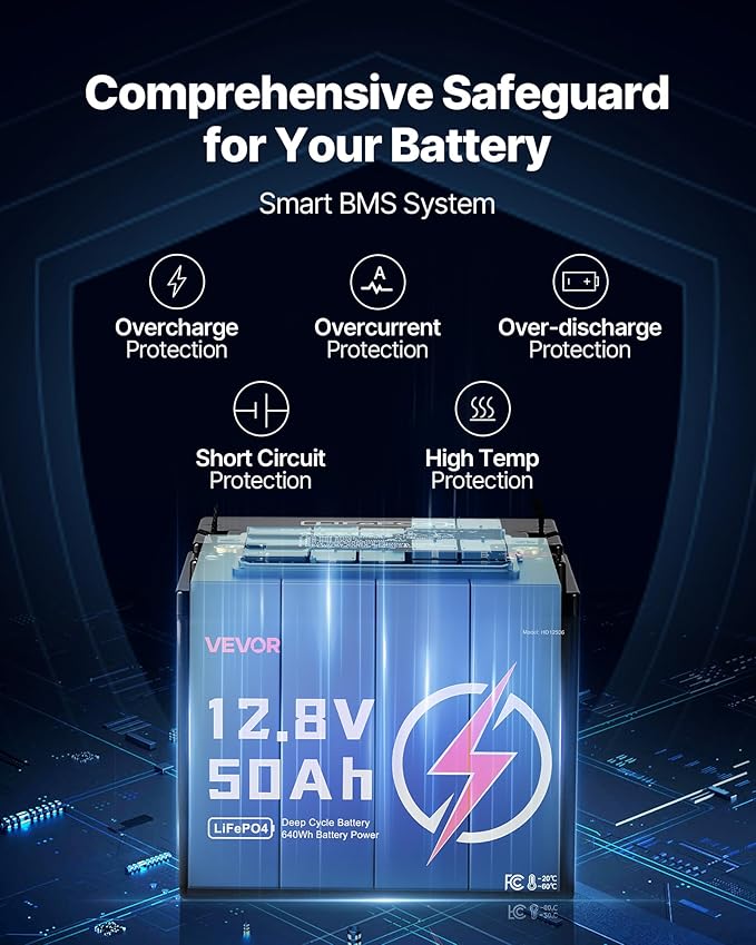VEVOR 12V 50Ah LiFePO4 Battery, Deep Cycle Lithium Iron Phosphate Battery - Image 5