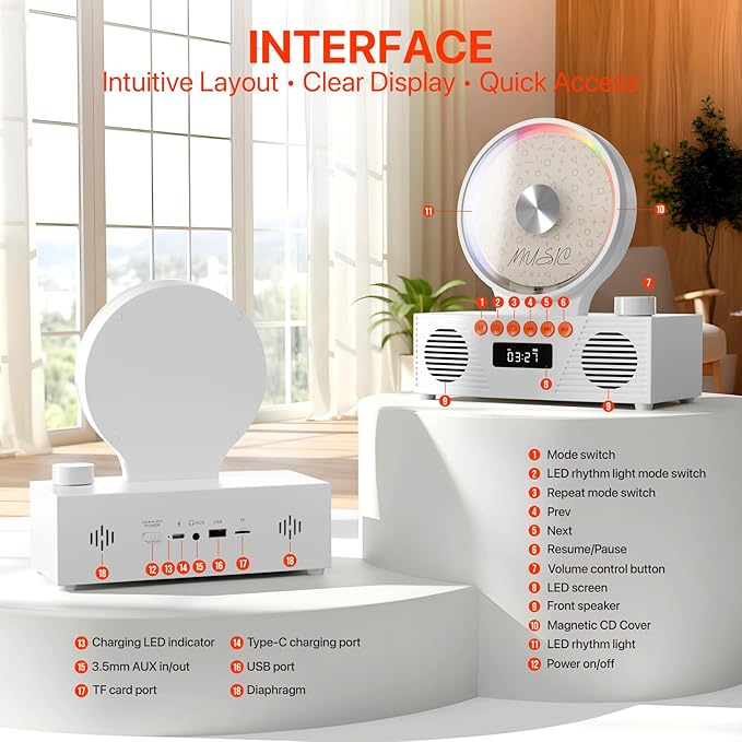Retro Portable CD Player for Home Decor, CD Player - Image 7