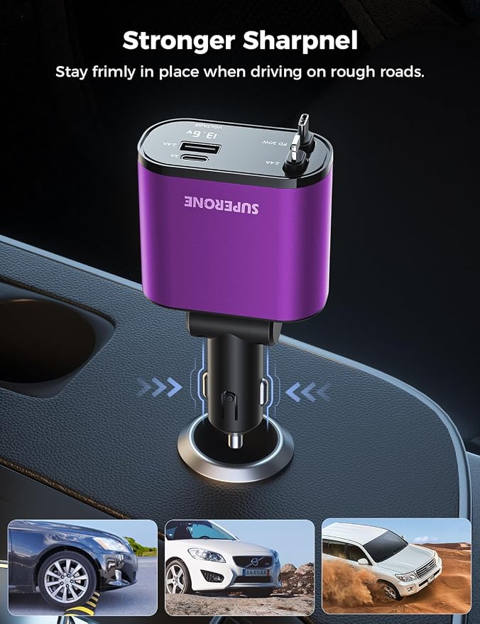 【Upgraded】 SUPERONE Retractable Car Charger 4 in 1, Fast Car Phone Charger - Image 8