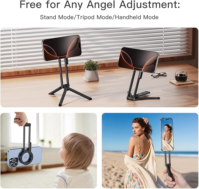 Magnetic Phone Tripod Stand for iPhone, Adjustable and Foldable Mini Pocket - Image 2