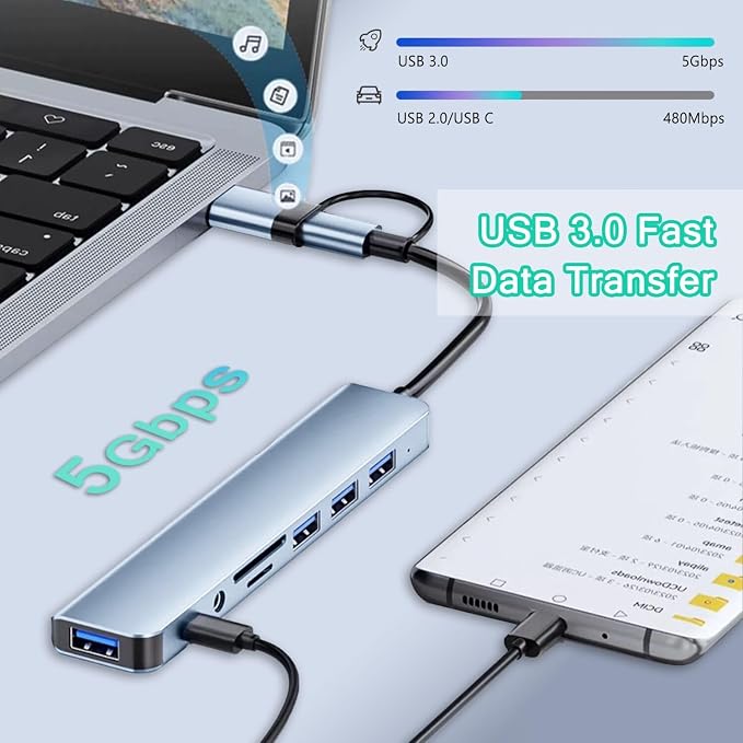 USB C Hub USB Hub 3.0, VIENON Aluminum 8 in 1 USB Splitter - Image 3