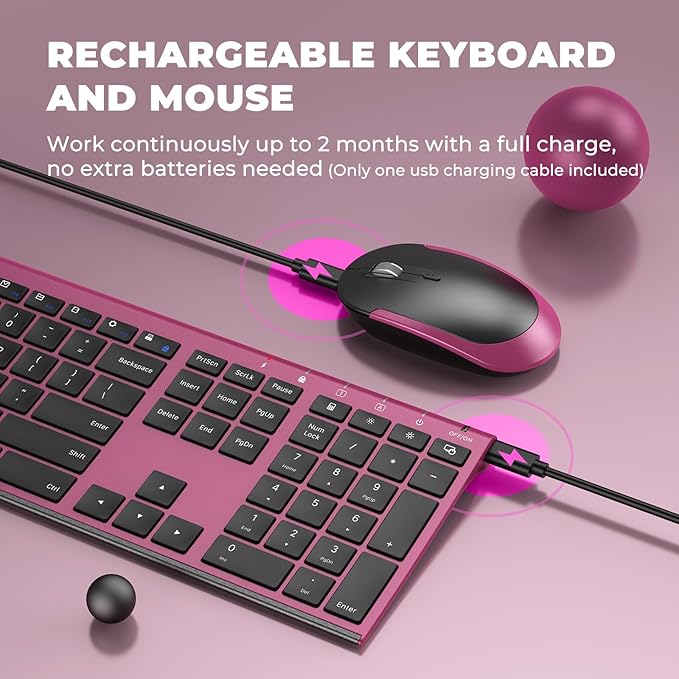 Wireless Keyboard and Mouse, Vssoplor 2.4GHz Rechargeable Compact Quiet - Image 4