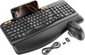 Wireless Keyboard and Mouse Combo, Ergonomic Wave Keys, Cushioned Plam Rest by SABLUTE
