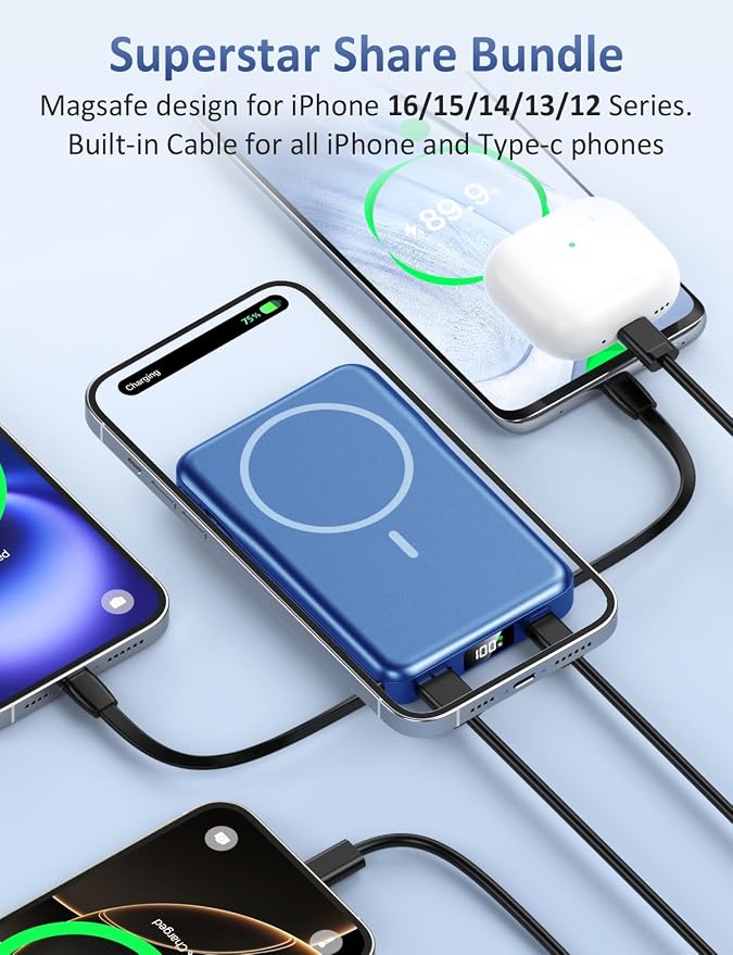 Magnetic Portable Charger, 10000mAh Power Bank, 5 in 1 Portable Charger - Image 4