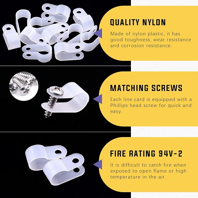 Swpeet 120 Pack White 3/8 Inch Nylon Plastic R-Type Cable Clips Clamp Kit - Image 3