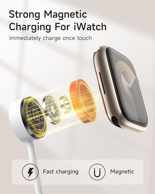 for Apple Watch Charger, 3-in-2 Silicone Multi Charging Cable Travel Fast - Image 7