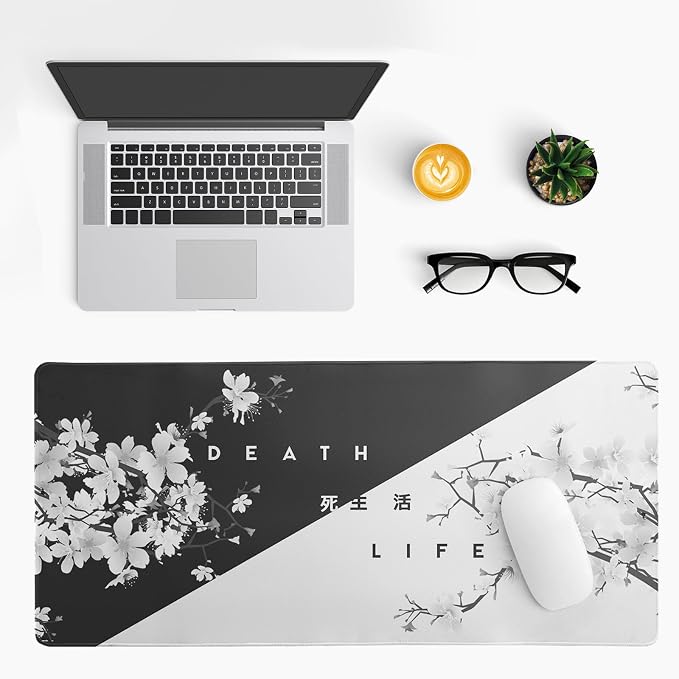 Black and White Mouse Pad 31.5 X 11.8 Inch Japanese Cherry Blossom Extended - Image 3