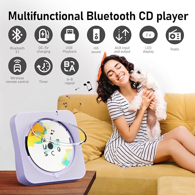 CD Player Portable Bluetooth 5.1 Desktop CD Player - Image 3
