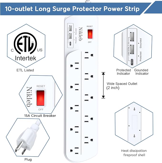 Long Power Strip, Heavy Duty Extension Cord - Image 6