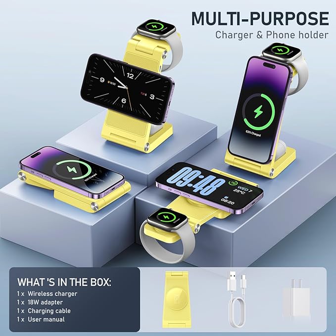 Magnetic Wireless Charger Stand, 3 in 1 Foldable Wireless Charging Station - Image 2