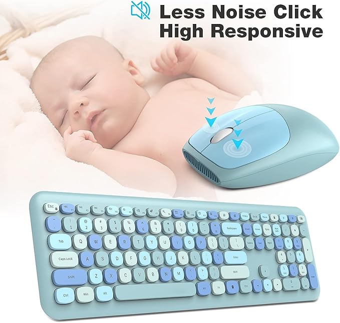 KNOWSQT Wireless Keyboard and Mouse Combo, Pale Blue Full-Sized 2.4G Silent - Image 5