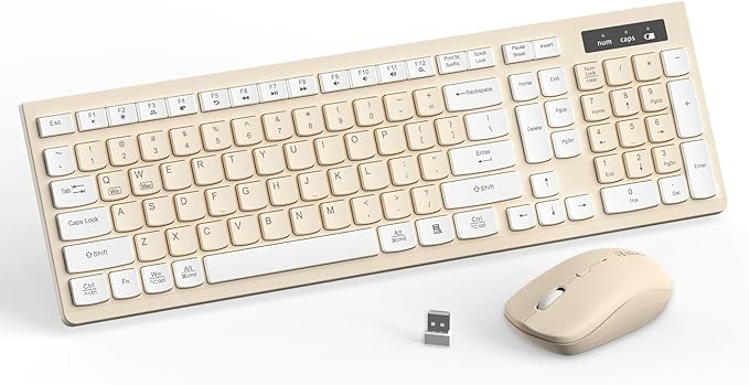Wireless Keyboard and Mouse Combo, Full-Sized Wireless Keyboard and Adjustable by RECCAZR