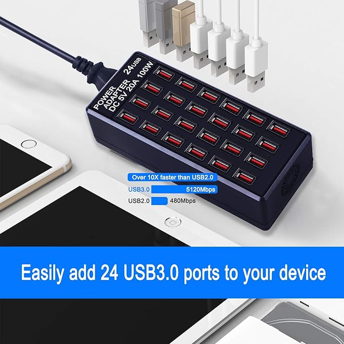 24-Port 100 watt USB Charging Station, Home Desktop Fast Charger, Suitable - Image 6