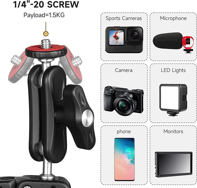 MINIFOCUS Super Clamp Camera Clamp Mount, 360° Ballhead Magic Arm - Image 4