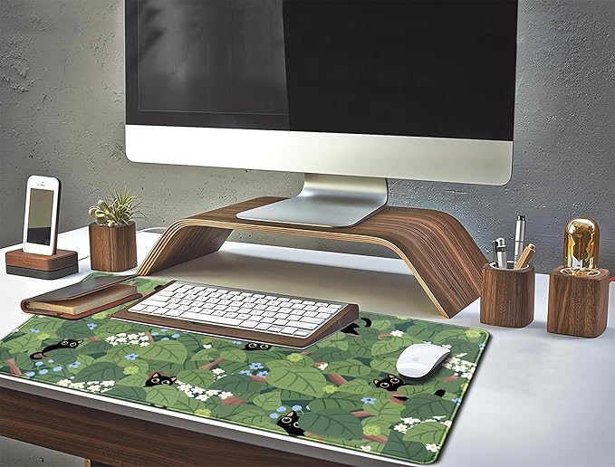 Kawaii Anime Aesthetic Black Cat Forest Plant Desk Mat, Laptop Keyboard and - Image 6