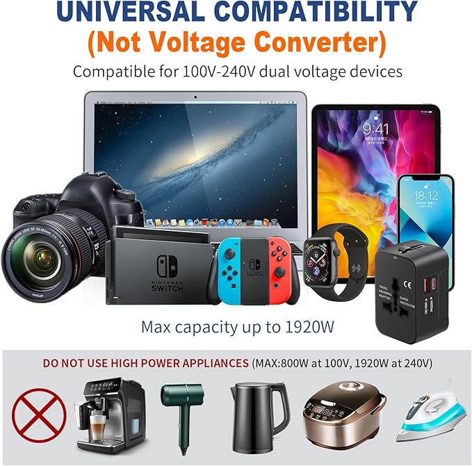 Travel Adapter USB C, Universal All in One Worldwide Travel Adapter Fast Charge - Image 7
