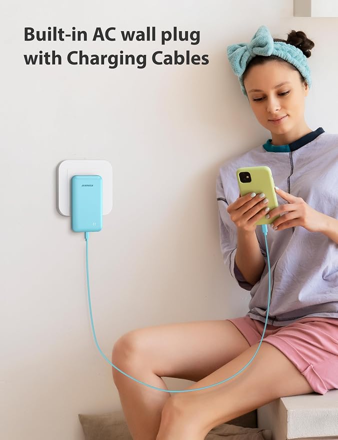 Alongza Portable Charger Built-in Cables and AC Wall Plug, Slim Fast Charging - Image 8