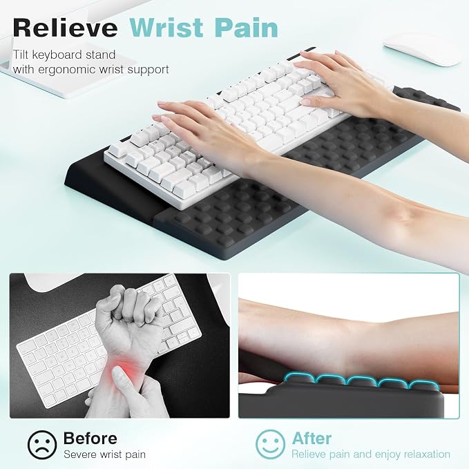 Ospelelf Keyboard Stand with Wrist Rest Comfortable Ergonomic Riser Holder Pad - Image 2