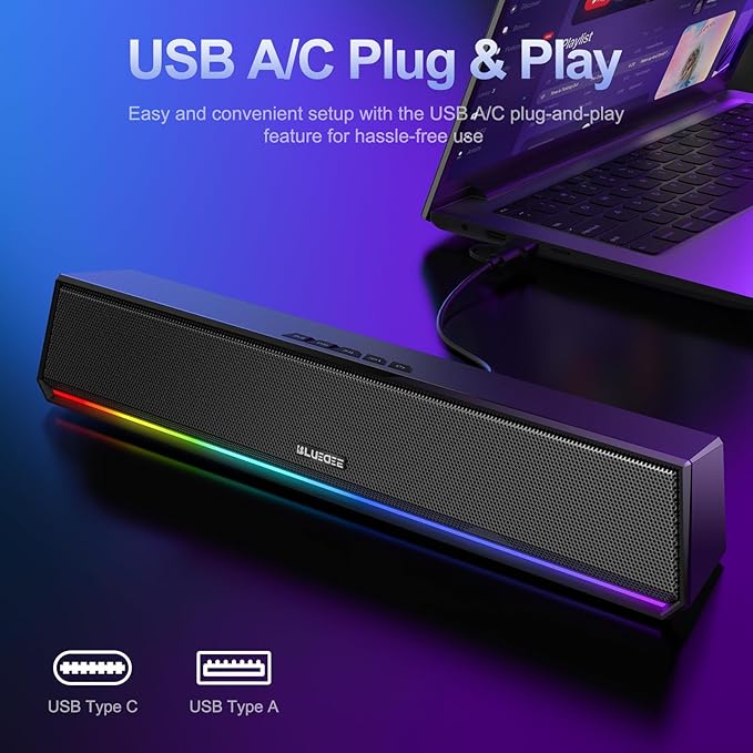 Bluedee Computer Speakers for Desktop PC, Wired USB Plug & Play Computer Sound - Image 3