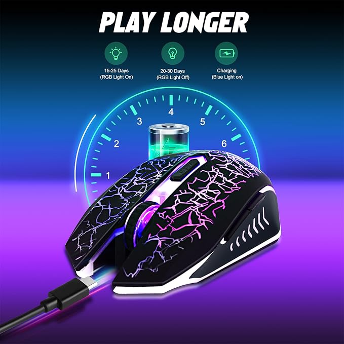 Wireless Gaming Mouse, Rechargeable Wireless Computer Mouse, 7-Color LED Light - Image 4