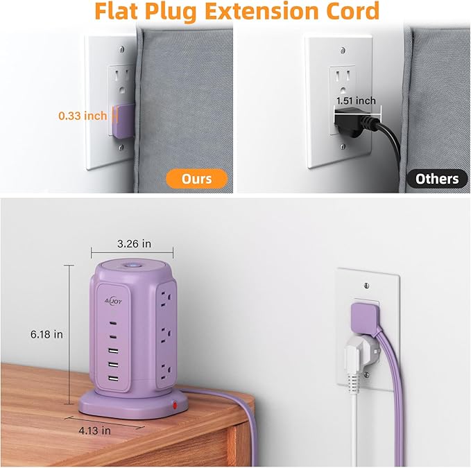 AiJoy Flat Plug Power Strip Tower - Image 5