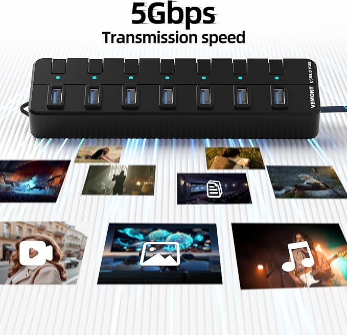 USB hub, 7 Port USB 3.0 Hub, VEMONT USB Splitter - Image 4