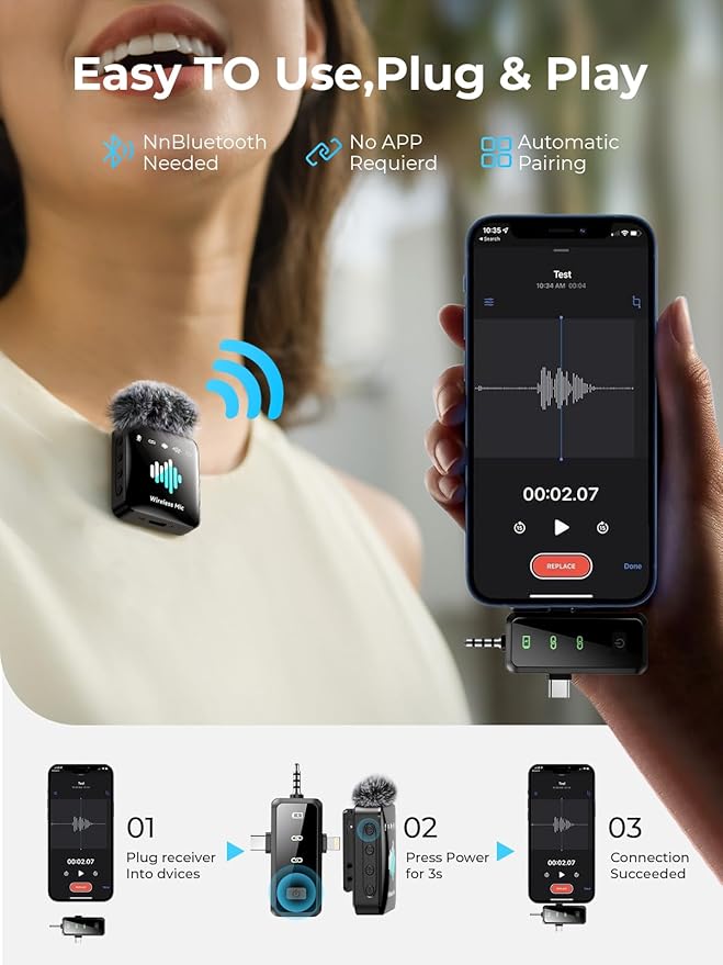 3-in-1 Microphone for iPhone: Wireless Lavalier Microphone for Camera & Android - Image 5