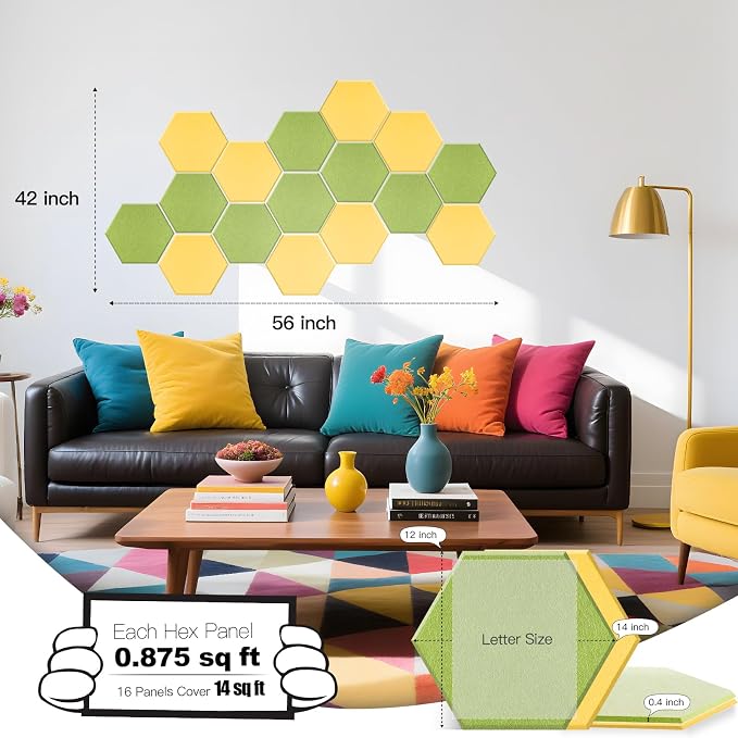 Mollywell Hexagon Acoustic Panels, High Density, Soundproofing, Decorative - Image 2