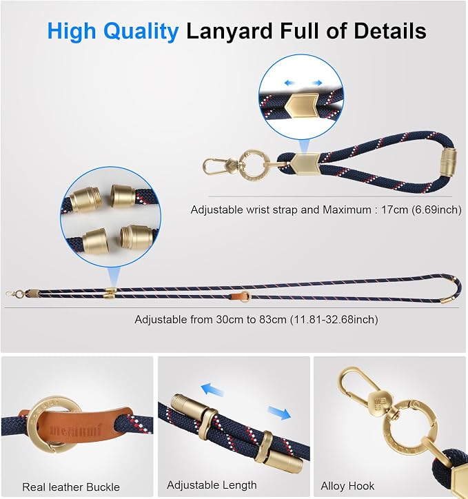 memumi 3 in 1 Universal Adjustable Phone Lanyard, Crossbody Neck Wrist Strap - Image 3