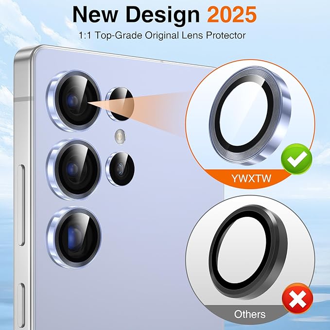 YWXTW S25 Ultra Camera Lens Cover, 9H Tempered Glass Upgraded Metal Edging - Image 2