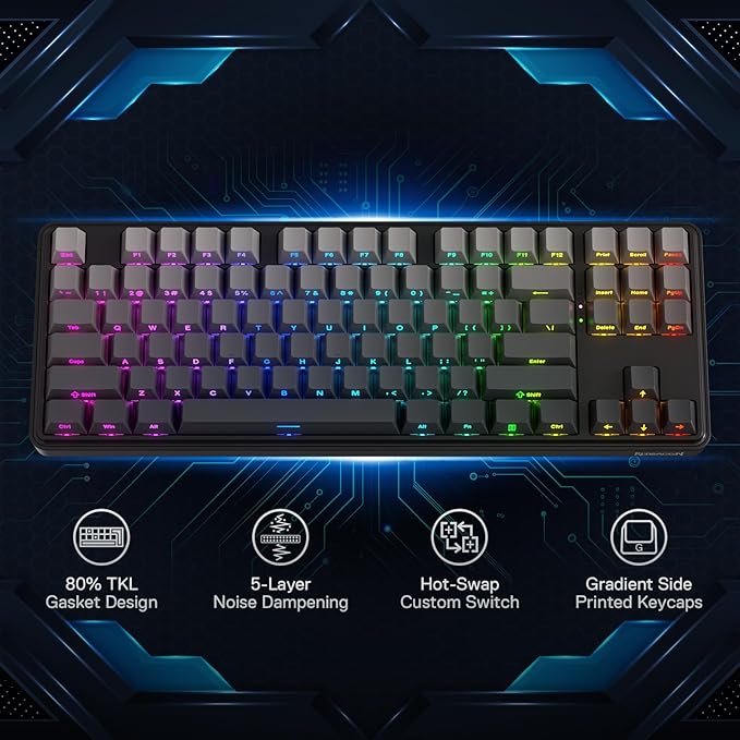 Redragon K707 PRO GB 80% Gasket RGB Gaming Keyboard, 3-Modes Wireless TKL - Image 2