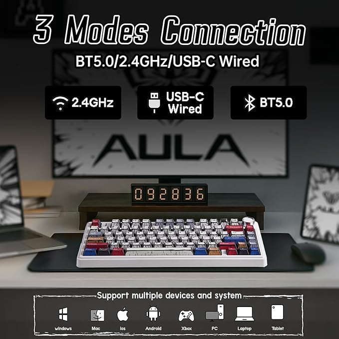 Aula F75 Wireless Mechanical Keyboard, Creamy Keyboard - Image 4
