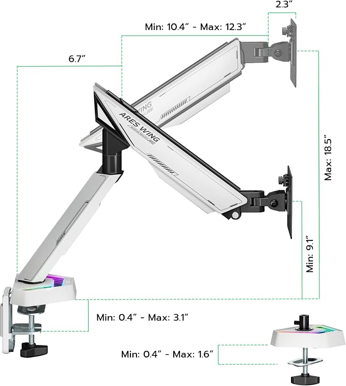 ARES WING RGB Single Monitor Arm Desk Mount - Image 9