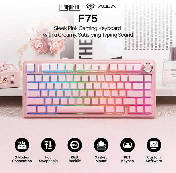 EPOMAKER X Aula F75 75% Wireless Gaming Keyboard, BT/2.4GHz/USB-C, Hot - Image 2