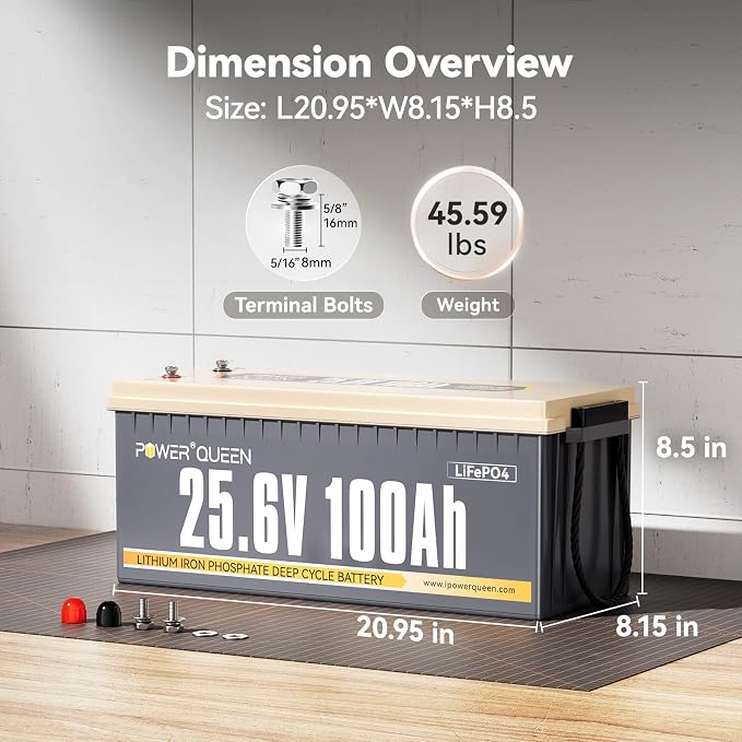 Power Queen 25.6V 100Ah LiFePO4 Battery, Built-in 100A BMS, 4000 to 15000 Cycles - Image 9