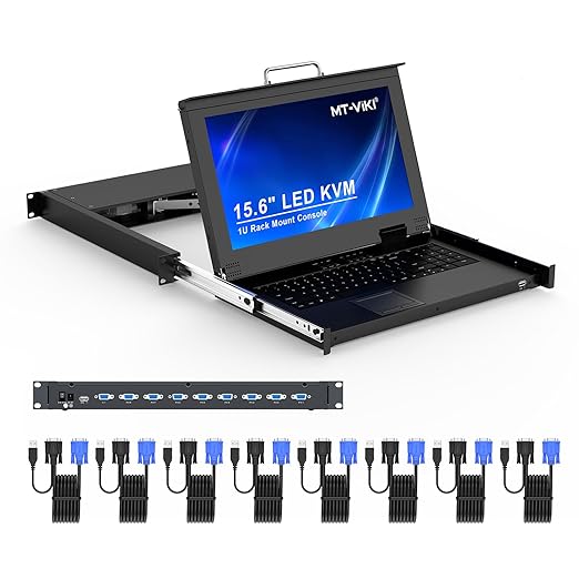 MT-VIKI Rack Mount KVM, 8 Port KVM VGA Switch w/15.6'' LCD Monitor, Mount into by MT-VIKI