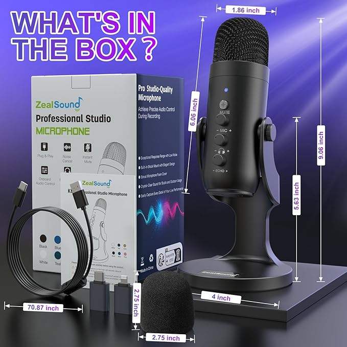 ZealSound Podcast Microphone for PC, Noise Cancellation USB Mic - Image 9