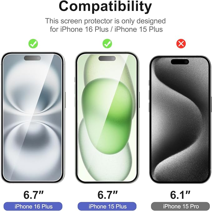 NEW'C 3 Pack Designed for iPhone 16 Plus, 15 Plus Screen Protector, Enhanced - Image 2