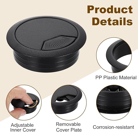 uxcell 5 Pcs 50mm Desk Grommet, Plastic Cable Hole Cover, Wire Cord Cable - Image 3