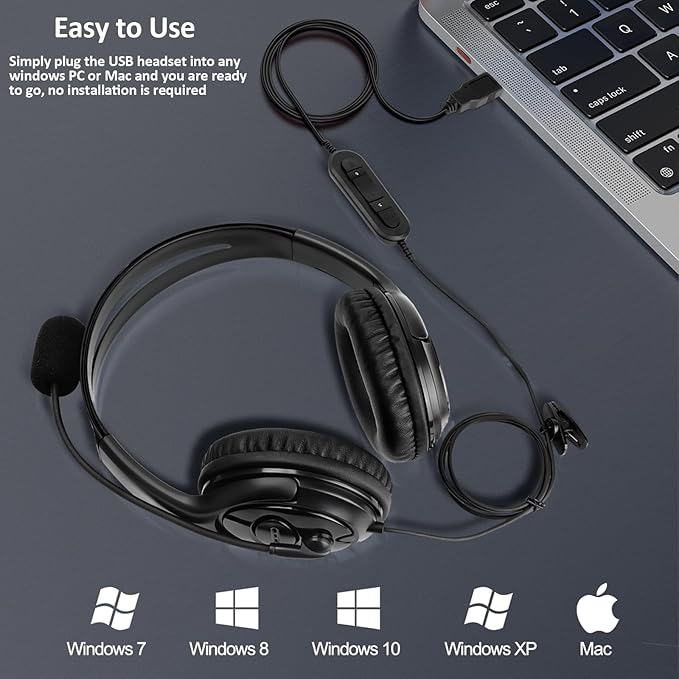 MKJ USB Headset with Noise Canceling Microphone, Crystal Clear Sound Office - Image 3