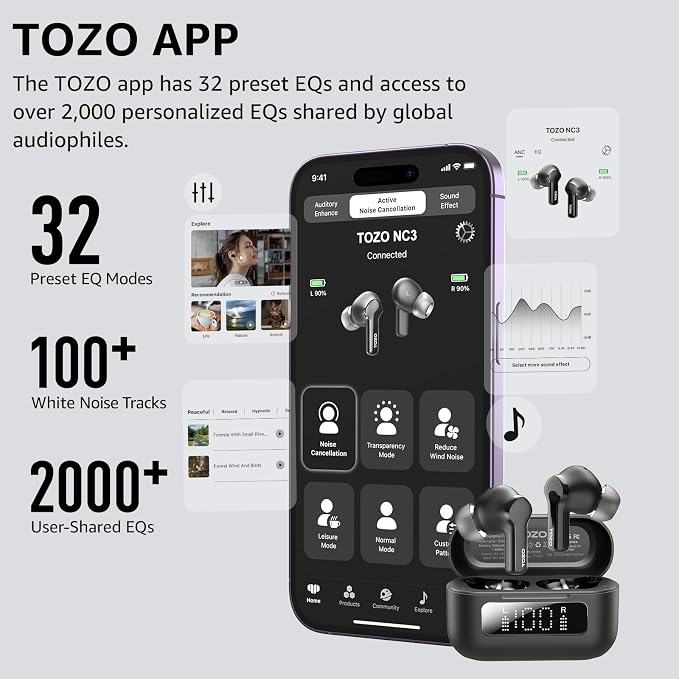 TOZO Hybrid Active Noise Cancelling Wireless Earbuds - Image 2