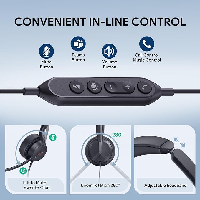 Yealink UH44 Teams Certified USB Wired Headset - Image 6