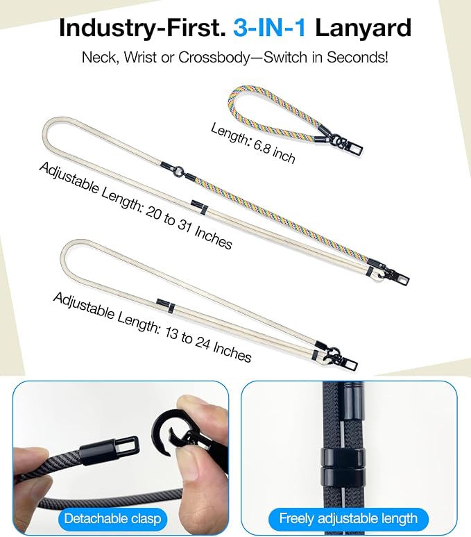 Phone Lanyard Crossbody, 3-in-1 Neck Strap& Wrist Strap, Adjustable Anti-Theft - Image 3