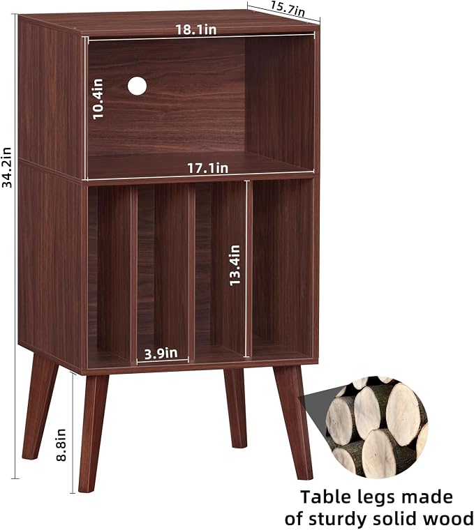 Lerliuo Record Player Stand, Walnut Turntable Stand Holds up to 160 Albums - Image 3