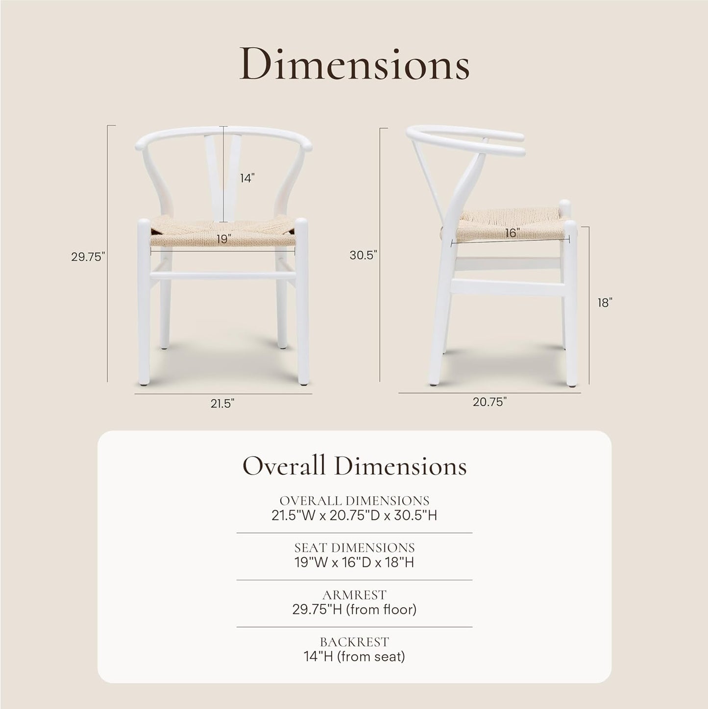 POLY & BARK Weave Dining Chair – Mid-Century Modern Wishbone Dining Chair with Arms, Solid Wood Frame, Indoor Use – White – Single - Ideal for Dining Room, Kitchen or Stylish Accent Setting